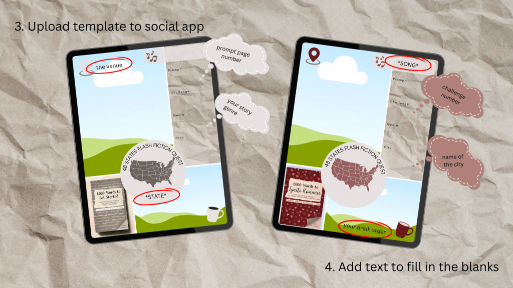 Upload the template to the social media app where you’re posting

Add text layers to fill in the blanks blanks